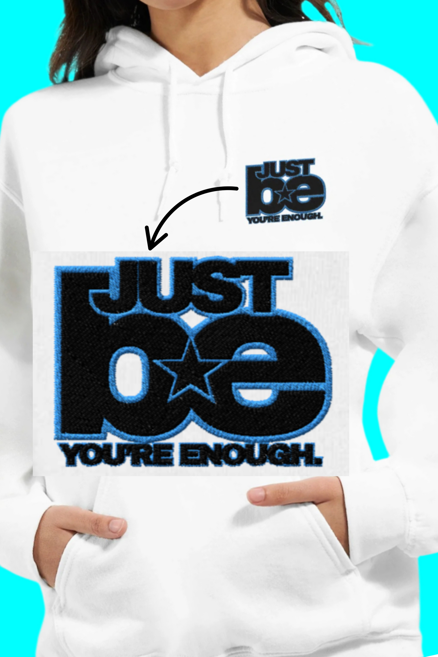 Embroidered Billie Eilish Inspired 'JUST BE. YOU'RE ENOUGH' Heavy Blend Hoodie