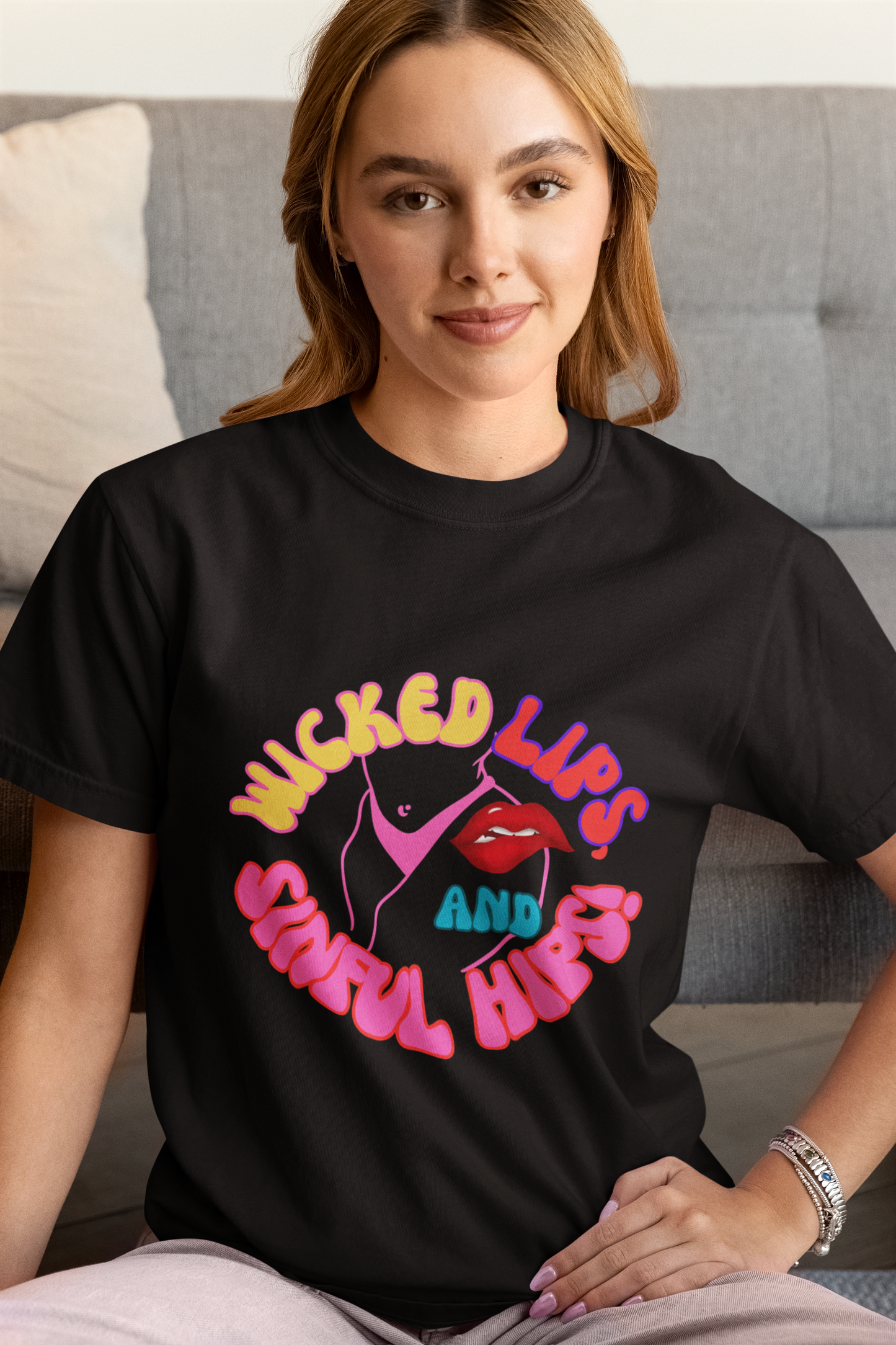 WICKED LIPS and SINFUL HIPS Unisex T-Shirt - 100% Organic Cotton, Soft & Durable